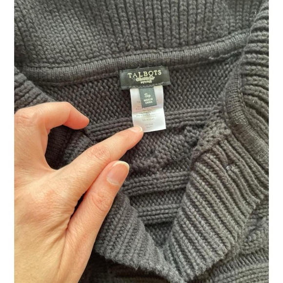 Talbots Petites Chunky Black Cable Knit Cotton Short Sleeve Cardigan Sweater - Picture 3 of 6